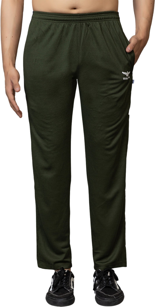 Olive Polyester Elastic & Striped Regular Fit Trackpant For Men - White Hawk