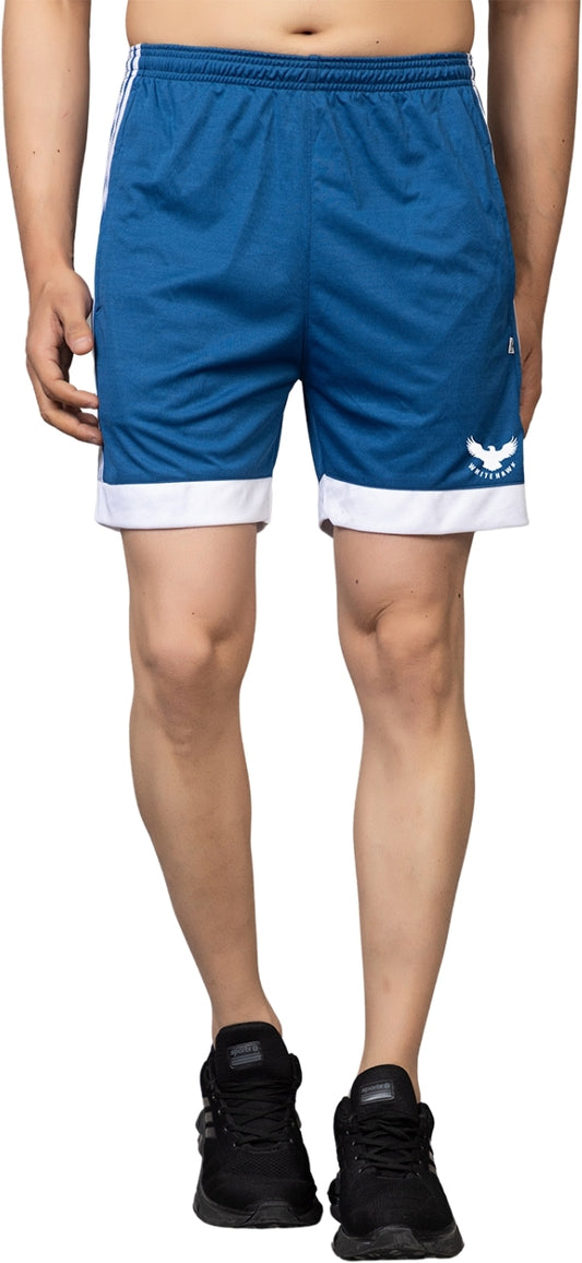 Dark Blue Lycra Blend Elastic & Striped Regular Fit Shorts For Men - White Hawk