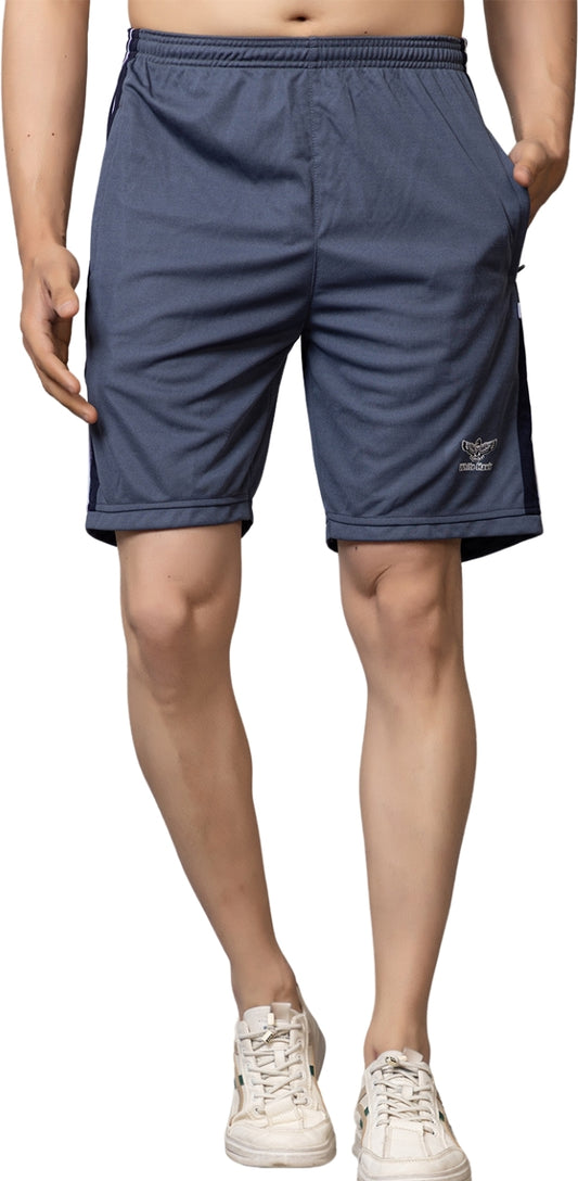 Dark Grey Elastic & Striped Regular Fit Shorts For Men - White Hawk