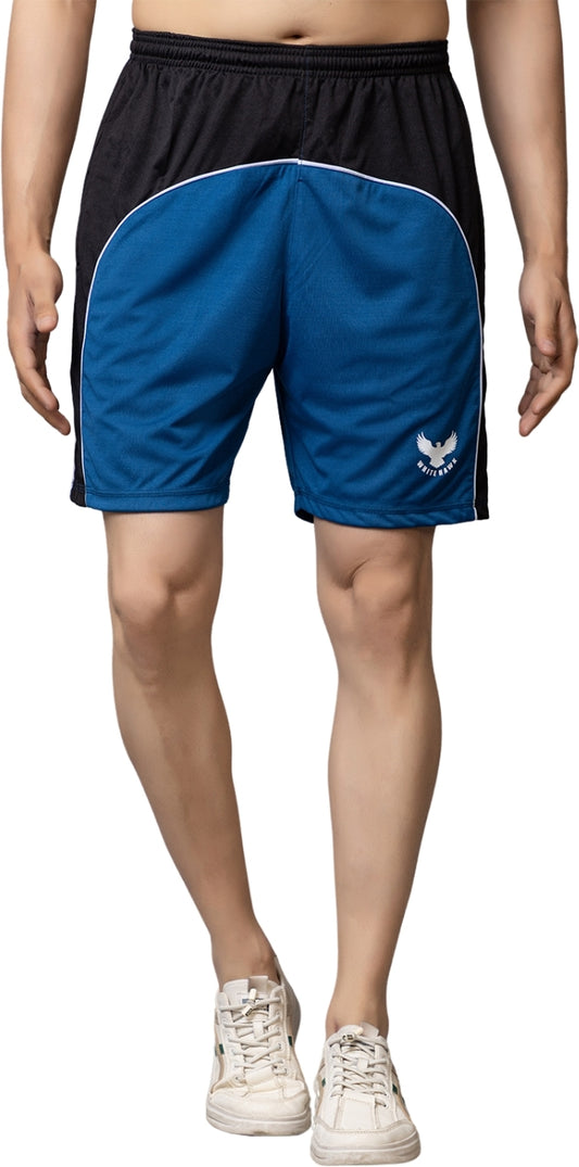 Dark Blue Lycra Blend::Polyester Elastic & Striped Regular Fit Shorts For Men - White Hawk