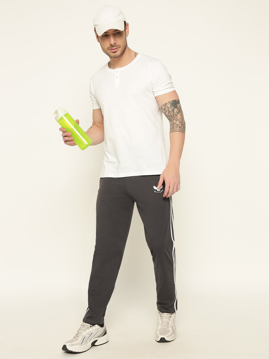 Black Polyester Elastic & Striped Regular Fit Trackpant For Men - White Hawk