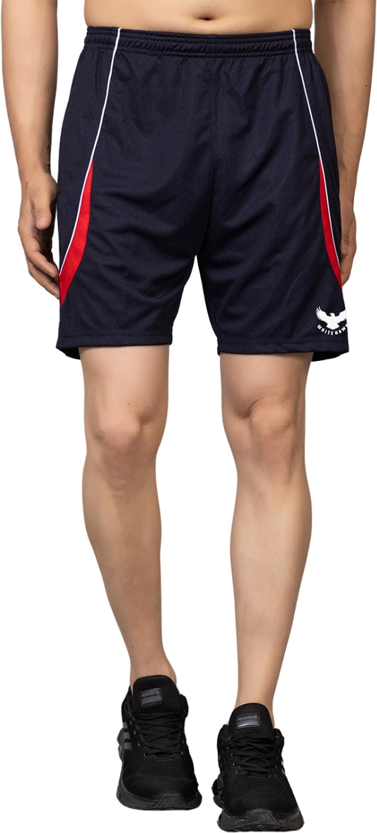 Black Lycra Blend Elastic & Striped Regular Fit Shorts For Men - White Hawk