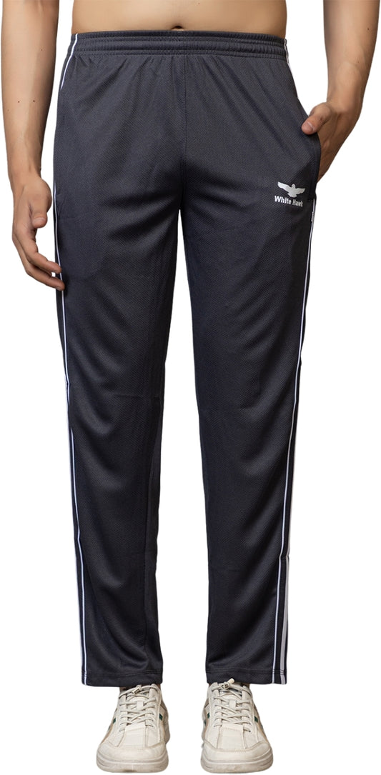 Grey Polyester Elastic & Striped Regular Fit Trackpant For Men - White Hawk