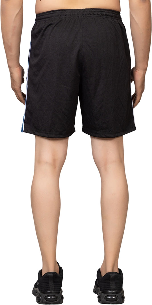 Black Polyester Elastic & Striped Regular Fit Shorts For Men - White Hawk