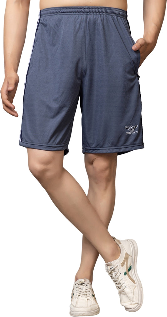 Dark Grey Lycra Blend Elastic & Solid Regular Fit Shorts For Men - White Hawk